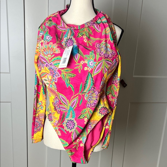 NWT JOHNNY WAS FLAMINGO MIX CUT‑OUT SURF ONE PIECE - Picture 5 of 9